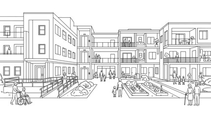 Obraz premium Surreal apartment complex housing diverse and inclusive community