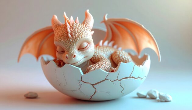 Baby dragon hatching from egg.