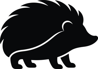 Minimalist hedgehog silhouette vector, black animal icon on white background, modern wildlife logo design, simple porcupine graphic © Tapi