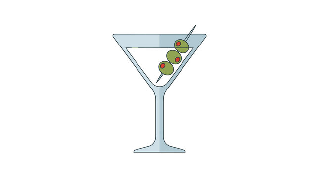 Inverted martini glass with green olives vector illustration