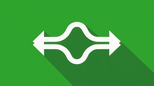 Two Way Direction Split and Merge Curved Arrow Icon Animation with Long Shadow on Chroma Key Green Screen for Strategy Concept
