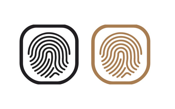 Black and colorful fingerprint icons inside square frames isolated on a white background