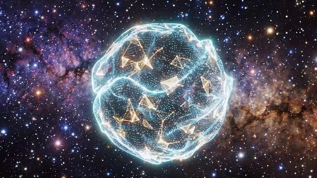 Abstract Plexus Network Sphere Color Shifting Against Outer Space Galaxy Background