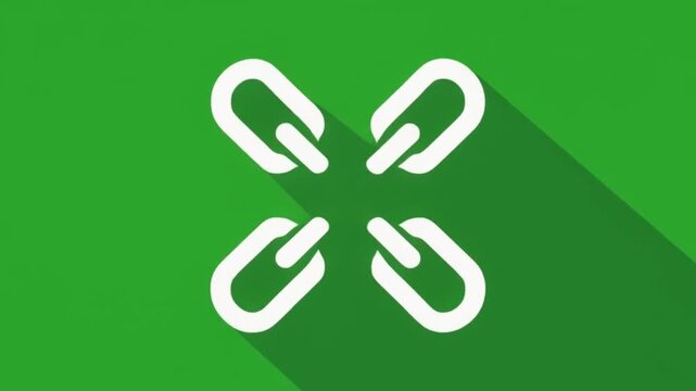 Hyperlink Chain Connection Icon with Long Shadow Animation on Chroma Key Green Screen for Web Linking and Network Concept