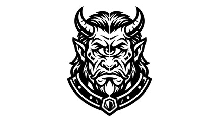 Fototapeta premium Evil Demon Head Icon, Scary Monster Face with Horns, Black and White