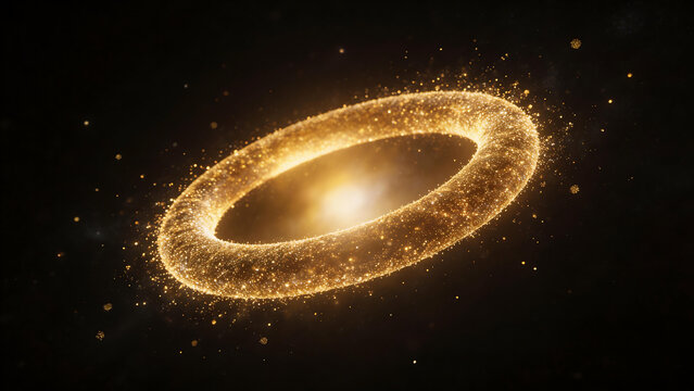 Golden glowing ring in space