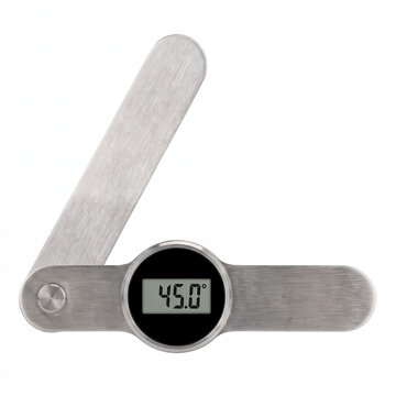 Generic digital electronic angle protractor ruler inclinometer with LCD display isolated on white.