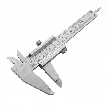 Generic classic mechanical stainless steel sliding vernier caliper with dual metric imperial scale isolated on white.
