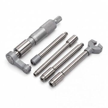 Generic mechanical modular tubular inside micrometer set with extension rods isolated on white.