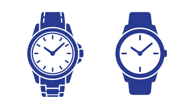 Blue luxury wrist watch timepiece and classic analog clock icons with timepiece icon time symbols chronograph vector watch strap blue graphic