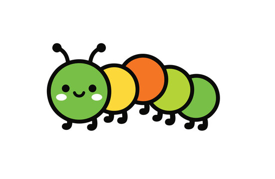 Cute colorful caterpillar insect cartoon character with happy smiling face
