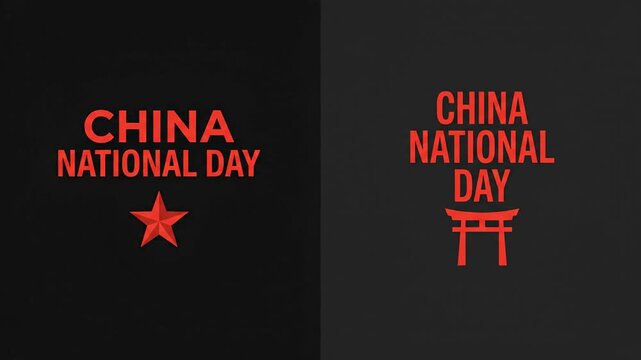 China National Day announcement with red star and traditional gate icon.