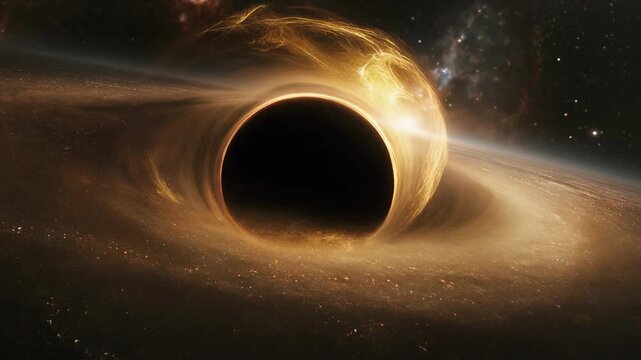 Black Hole with Golden Plasma Arc Above Disk 4K