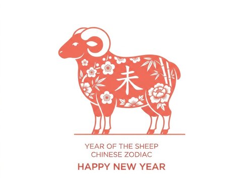 Chinese zodiac year of the sheep illustration with traditional floral patterns