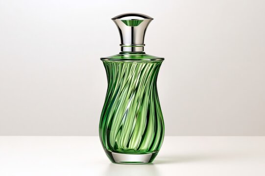 Green glass perfume bottle displaying luxury fragrance concept