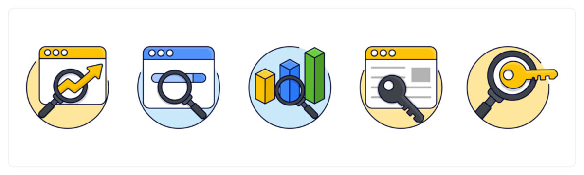 A set of 5 mix icons as seo, search-engine, search-ranking