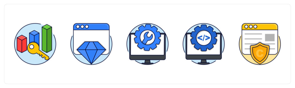 A set of 5 mix icons as Keyword Ranking, Website Reputation, Technical Support