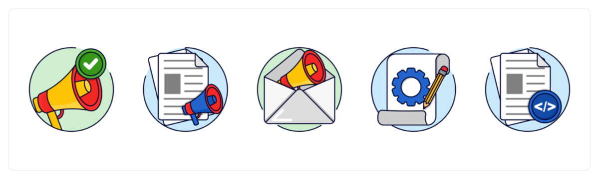 A set of 5 mix icons as Campaign, Content Marketing, Email Marketing