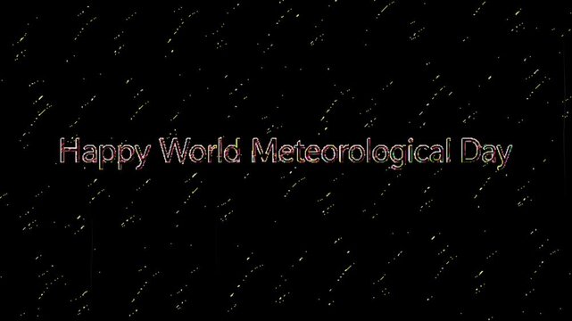 Happy World Meteorological Day text with raindrop pattern background