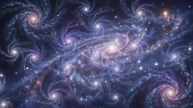 Swirling cosmic galaxies with starlight formations in deep space