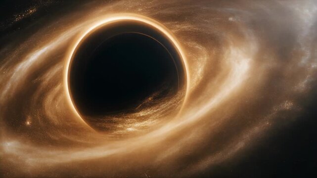 Golden Vortex Swirling Around Black Hole Core 4K