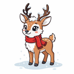 Fototapeta premium Cute cartoon snow deer standing