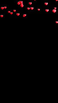 Red heart emoji floating upward on alpha background, Valentine's Day love animation loop, vertical video, social media