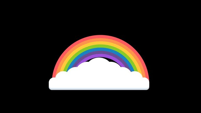 Animated Rainbow Emerging from a White Cartoon Cloud on a Solid Black Background