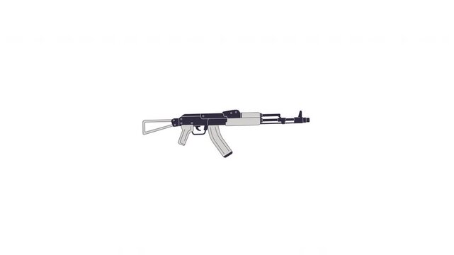 Military rifle firing in side view 2D cartoon animation. Tactical combat equipment. Armed forces. Defense infantry gear animated flat colorful element 4K video isolated on transparent background