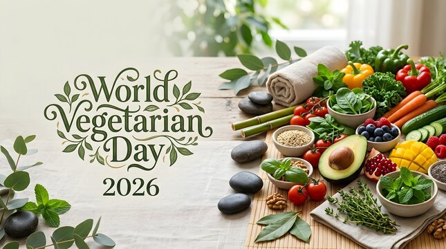 World Vegetarian Day 2026 Top View Culinary Layout Of Fresh Produce On Light Background