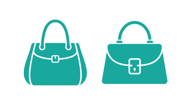 Two teal vector elegant designer handbags icons with clasps designer bag fashion bag accessory collection minimalist illustration silhouette