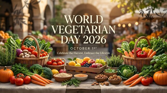 World Vegetarian Day 2026 Panoramic Tabletop Feast Banner Celebrating World Vegetarian Day 2026