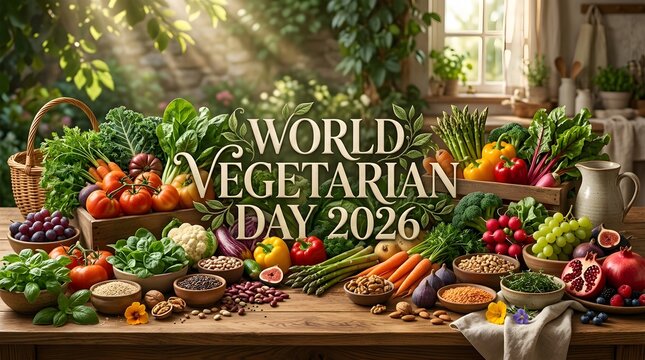 Abundant Harvest Tabletop Display For World Vegetarian Day 2026 Poster
