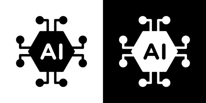 AI processor icon with hexagonal node frame, for smart chip technology, embedded systems, and automation apps