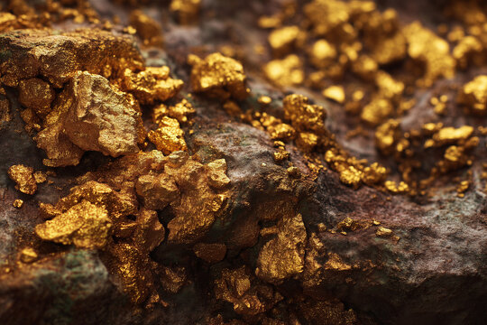 Natural Gold Nugget Texture Rough Precious Metal Background