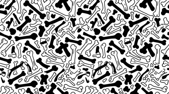 Seamless pattern with hand drawn bones on white background