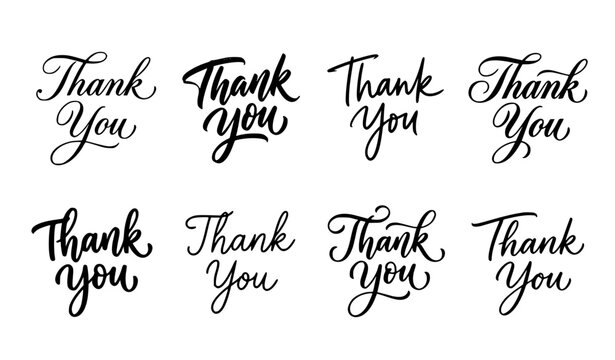 Thank You handwritten lettering set with calligraphy and hand drawn script vector designs