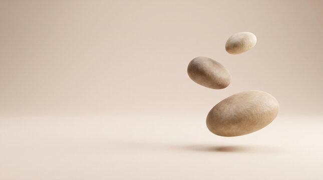 Floating Sculptural Stones in Minimal Surreal Landscape