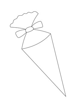 School Cone Coloring Page. German Candy Cone Coloring Book. Outline School Start for Children. Back to School Vector Template for Coloring Drawing