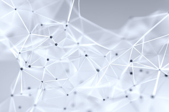 White Low Poly Network Connection Dots Lines Background
