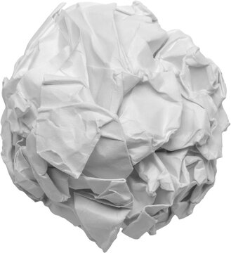 Crumpled white paper ball isolated on white background