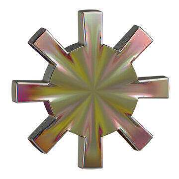 Iridescent 3D Metallic Sunburst Icon on White Background