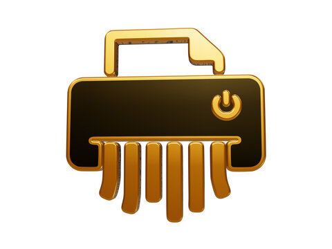 Paper shredder icon black and gold, isolated office machine symbol for document destruction and data security.
