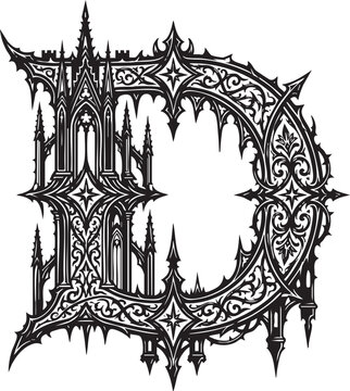 Gothic letter d blackwork tattoo design vector illustration with alphabet blackwork illustration medieval typography abstract monochrome