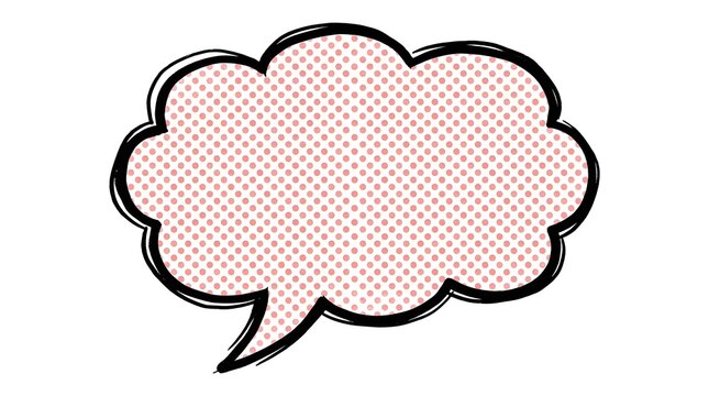 Chat cloud rendered in a classic cartoon format with textured halftone pattern filling the center.