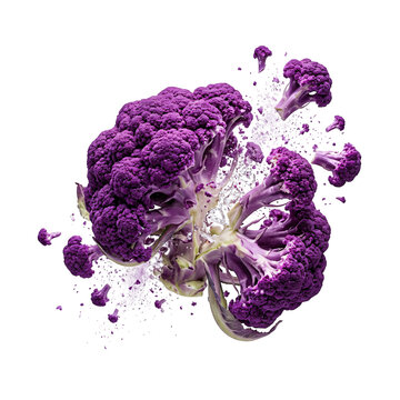 Fresh purple cauliflower isolated on transparent background.