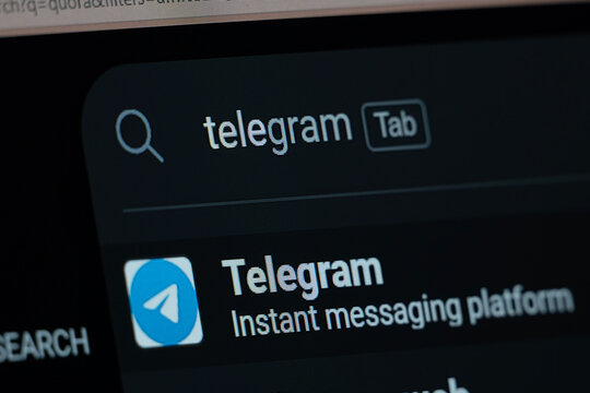 Dubai, United Arab Emirates - 09 Aug 2026: Search result for Telegram is seen on a digital screen.