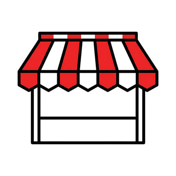 Market stall vendor symbol vector illustration with striped awning