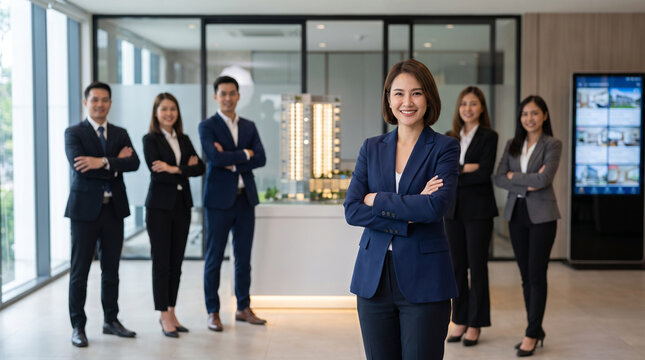 Commercial real estate team in modern property office