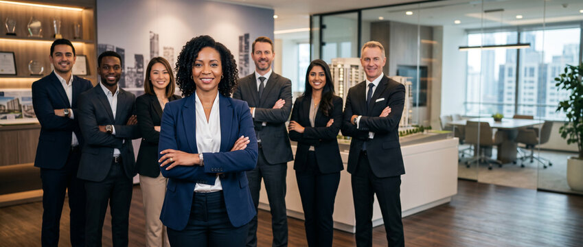 Commercial real estate team in modern property office